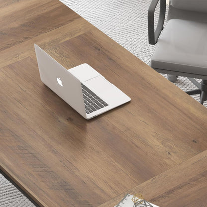 LVB Rustiek Groot Bureau voor Thuiskantoor, 70.8" Lang en Breed Computerbureau, Houten Metalen Werktafel voor Leren Schrijven Gamen, Boerderij Dubbel Monitor Werkstation Executive Computer Desk, Licht