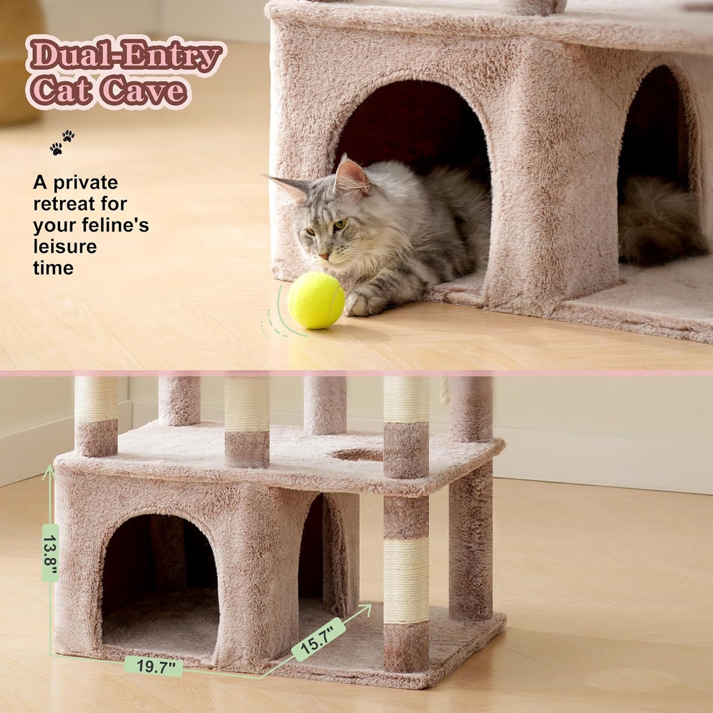 Heybly Scratching Post, 180 cm Scratching Post Large with Extremely Stable Base, XL Platform, Large Cat House, 2 Hammocks, Multi-layer Cat Furniture for Maine Coon and Other Large Cats, Brown-Beige HCT037MU - QUORE