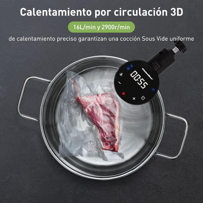 KitchenBoss Sous Vide Stick Garer: 1100 W precisietoestel wifi sous-vide stick app-besturing sous-vide staaf circulatie 40 ℃-90℃ IPX7 waterdicht LED Touch Display ultra-stille dompelcirculator