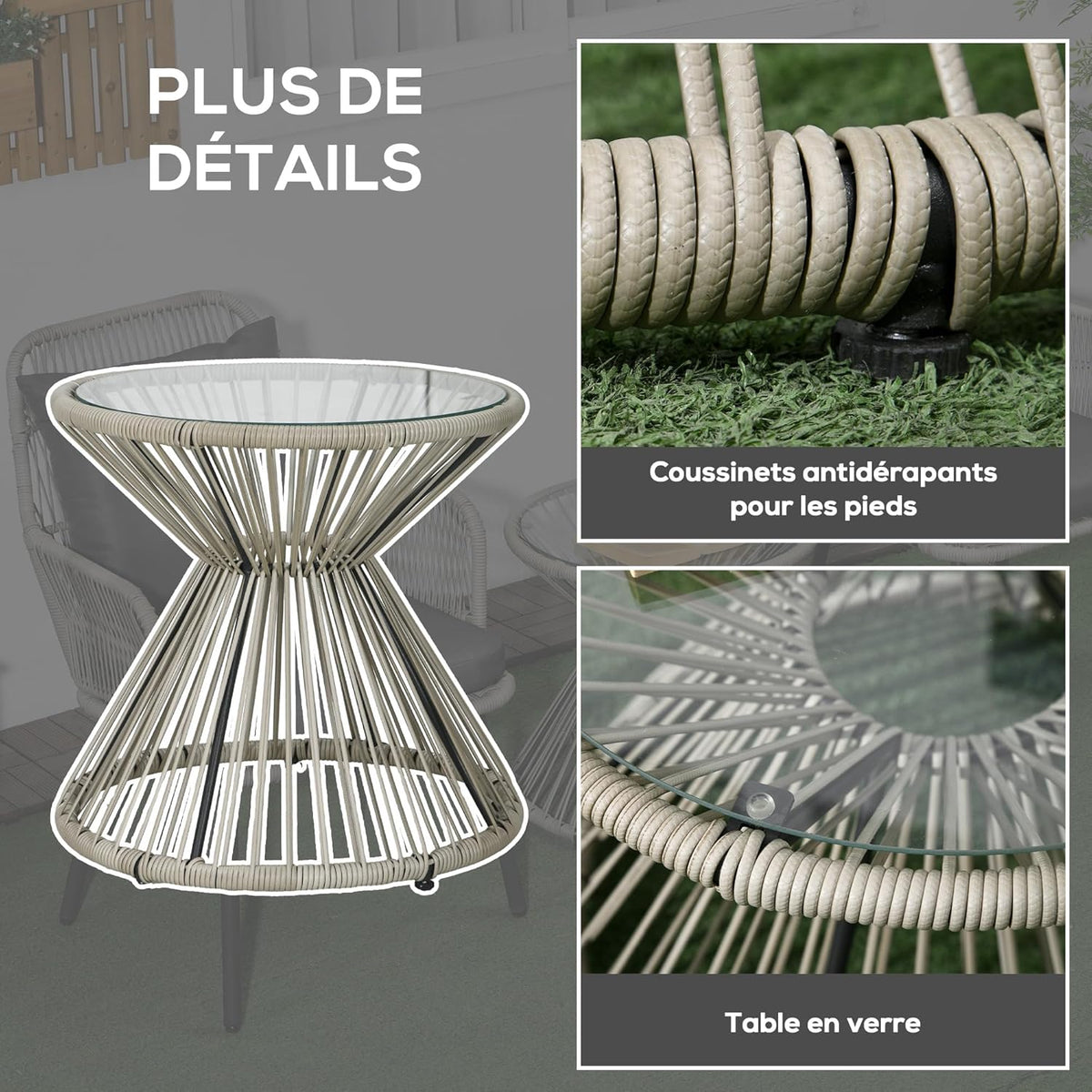 Outsunny Tuinmeubel, bistroset, 3-delig, stalen frame, 2 stoelen + 1 ronde salontafel, kussens, grijs