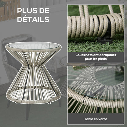 Outsunny Tuinmeubel, bistroset, 3-delig, stalen frame, 2 stoelen + 1 ronde salontafel, kussens, grijs