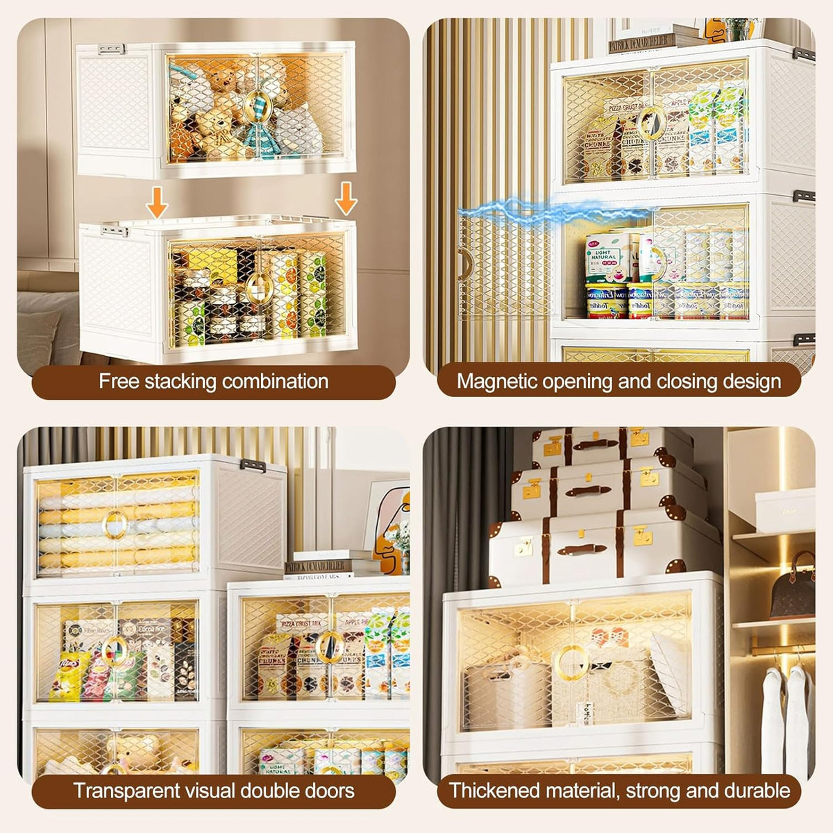 Ergocar Opvouwbare opbergdozen, dubbele opening, stapelbare plastic opbergdozen met deksel en katrol, duurzame opbergorganizer met hoge capaciteit, voor slaapkamer, woonkamer, kledingkast, kantoor