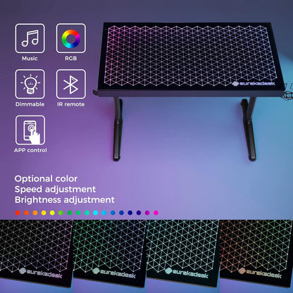 EUREKA ERGONOMIC Gamingbureau, led, bureau, gamer, 110 cm, van glas, voor gaming, pc, computer, synchroniseren met muziekritme, RGB-verlichting via app-besturing