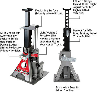 Hydraulische Fleskrik – Flessenkrik, Kriksteun, Autokrik, Jackstand – 3 Ton – Geïntegreerde Ratelvergrendeling – Brede Basis En Hefbereik 11 Tot 21 Inch