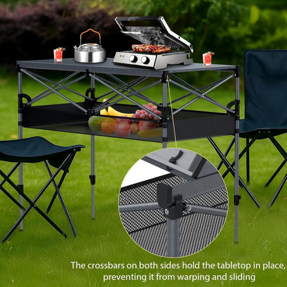 Anbte Campingtafel opvouwbaar, 2 verstelbare hoogte 86,9 cm, grote oprolbare campingtafel ondersteuning 119,7 kg met opbergmand en tas, aluminium buitentafel, voor picknick reizen Bbq, 100 x 50 cm