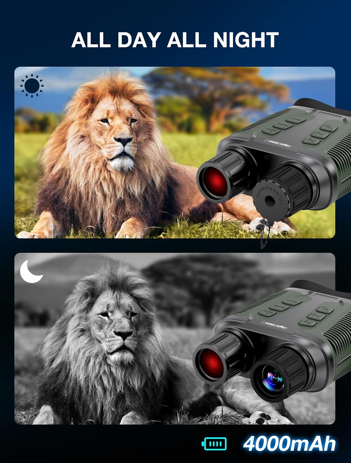 Nachtzichtapparaat voor volwassenen, 4K digitaal nachtzicht, verrekijker met 8 x zoom, 36 MP foto's, 1000 m bereik, infrarood nachtzichtbril voor kamperen, wandelen en veiligheid