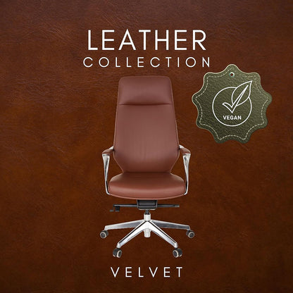 hjh OFFICE 600984 Elegante directiestoel Velvet kunstleer bruin bureaustoel met hoge rugleuning
