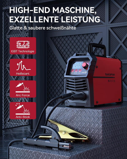 ARCCAPTAIN ARC 200 Lasapparaat: 200A IGBT DC lasapparaat met LED-display, synergetische bediening, lift TIG draagbaar compact elektroden lasapparaat