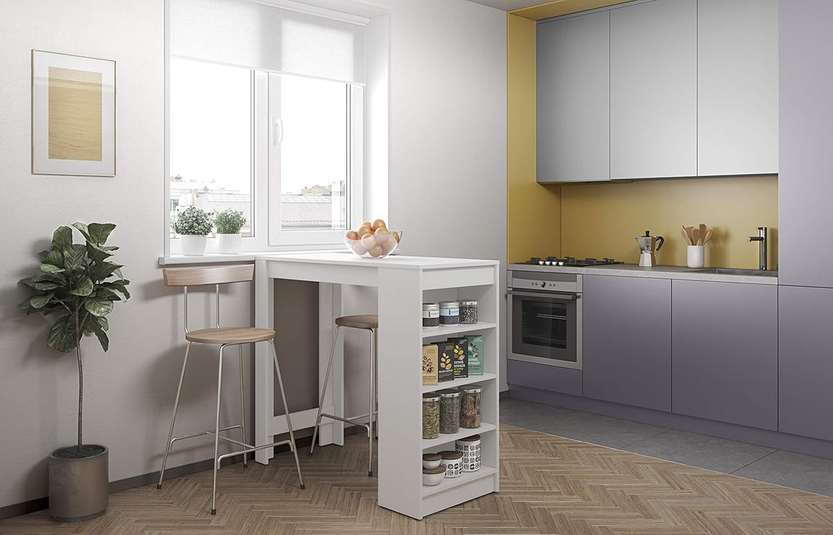 Temahome Bartafel met opbergruimte, Melamine spaanplaat, Wit, 115 x 50 x 102,7 cm