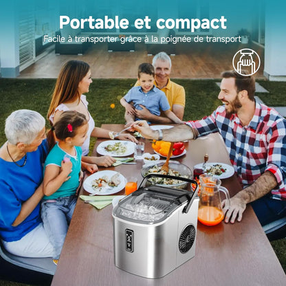 EUHOMY Compacte ijsblokjesmachine, 9 ijsblokjes klaar in 6 minuten, 12 kg/dag, zelfreinigend, met draaggreep, mand en schep, 2 ijsblokjesmaten, voor thuis, keuken, kantoor, zilver