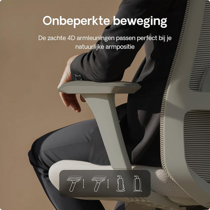 Desktronic SitOne Office Chair Adjustable Ergonomic Office Chair with Headrest, Armrests, Lumbar Support, Height Adjustment - Designed for European Body - Breathable Mesh - Spacious Seat (Grey) - QUORE