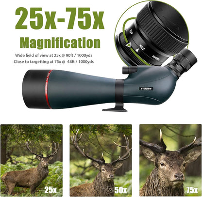 Svbony SV406 Spotting Scope Dubbele Focus 20-75x100, HD Waterdichte Mistbestendige Vogelspotkijker Scope voor Dieren In Het Wild, Landschap, Astronomie, Doelschieten