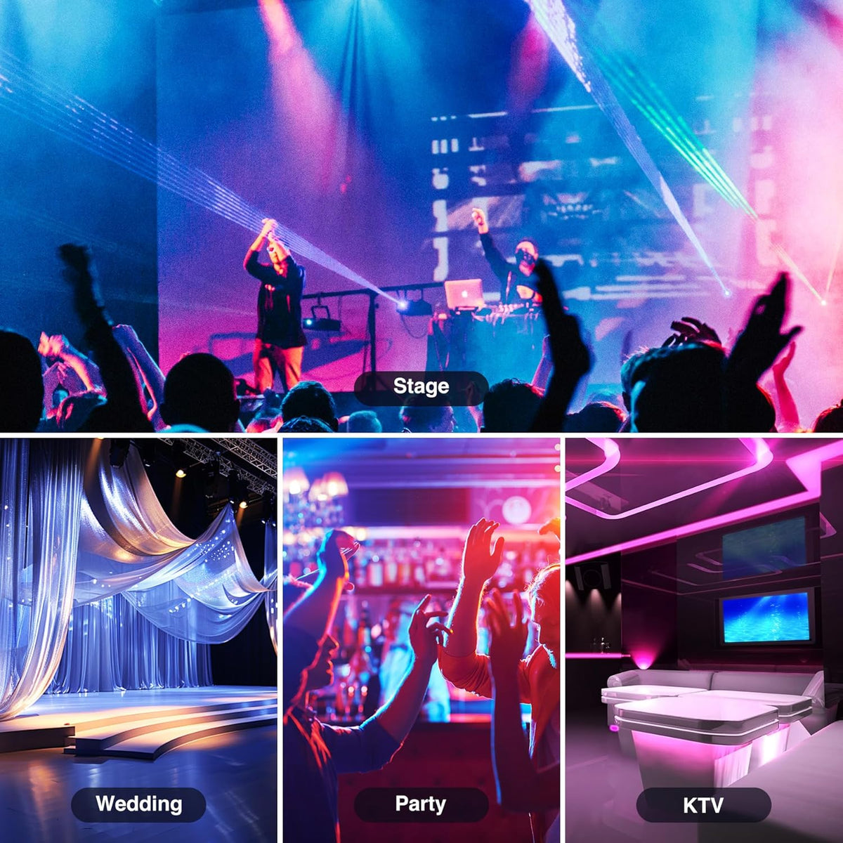 Litake 4 stuks led-spots met batterij, oplaadbaar, RGB 36 leds, partylicht, 7 verlichtingsmodi, podiumverlichting, flexibele afstandsbediening, DMX-besturing voor DJ, disco, party, bar, Halloween,