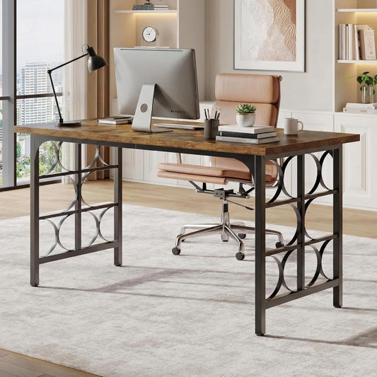 Industrieel Bureau – Computerbureau – Studio Bureau – Muziekbureau – Houten Werktafel – Groot Werkblad 139x139 cm – Stevig Zwart Metaalframe – Robuust 3cm Houten Blad