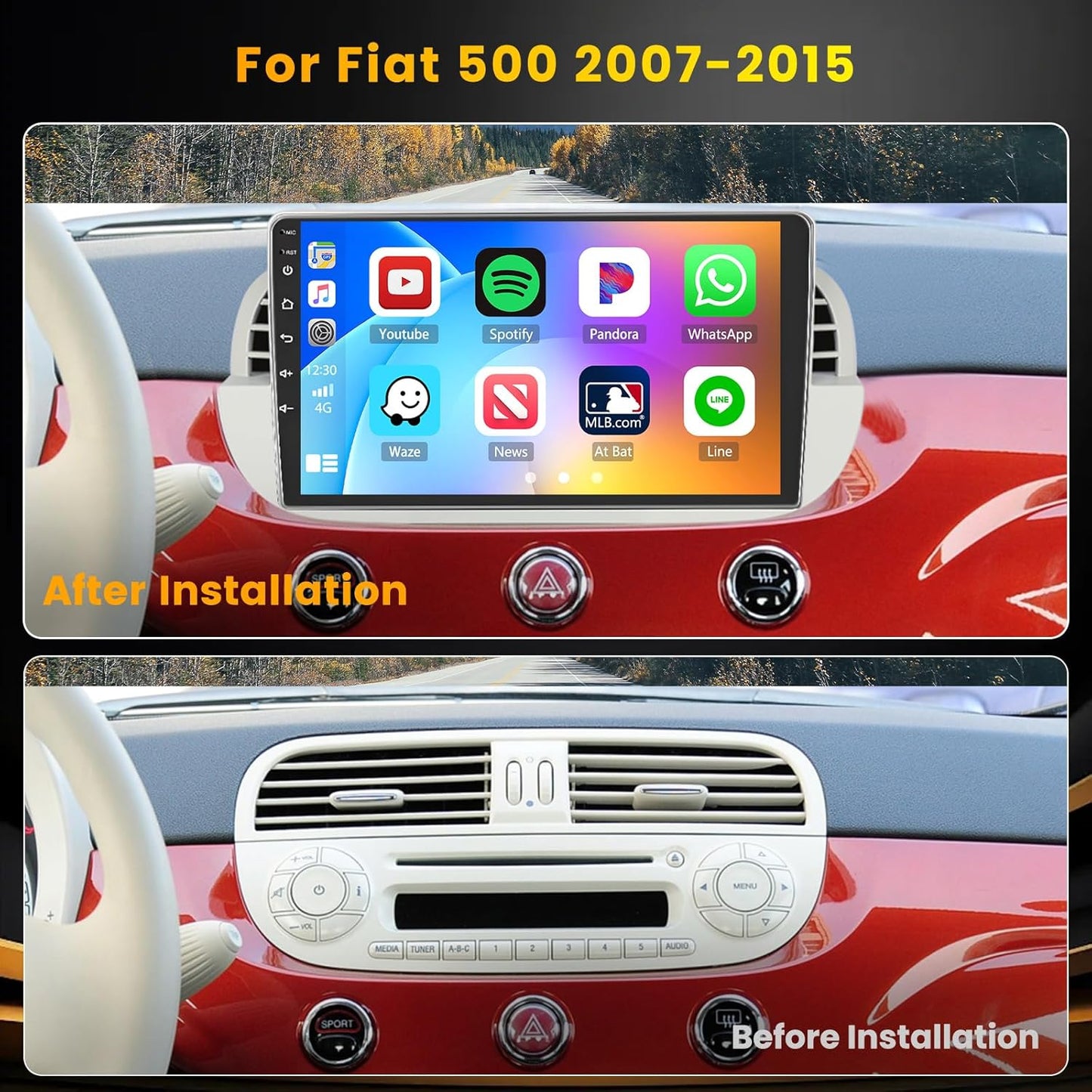 Android 15 Autoradio – 2 DIN Multimedia Systeem – Navigatie Radio – Bluetooth Speler – Draadloze CarPlay Android Auto – 9 Inch Touchscreen – Inclusief Achteruitrijcamera en Microfoon