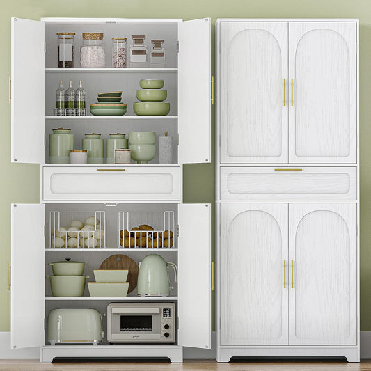 Hzuaneri High Dresser with 4 Doors, Kitchen Cabinet with Drawer, Adjustable Shelf, for Living Room, Kitchen, Dining Room, 40 x 75 x 181 cm, White PT18103XEU