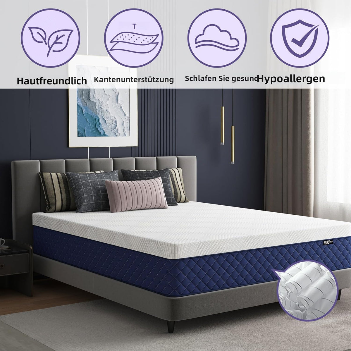 Matras 120 x 200 cm, veermatras H3, hoogte 29 cm, 7 zones, orthopedische pocketveringmatras met comfortabele traagschuimlaag, Öko-Tex gecertificeerd