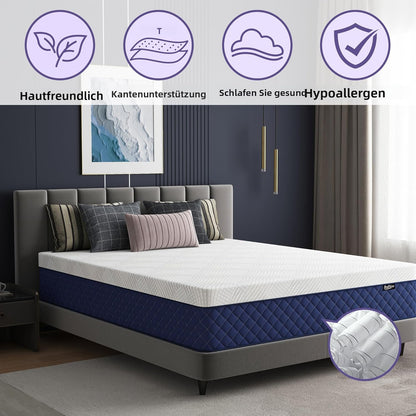 Matras 120 x 200 cm, veermatras H3, hoogte 29 cm, 7 zones, orthopedische pocketveringmatras met comfortabele traagschuimlaag, Öko-Tex gecertificeerd