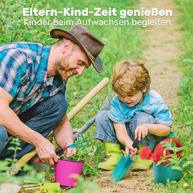 Kruiwagen - Kruiwagen voor Kinderen - Tuinset - met Gieter - Handschoenen - Handhark - Schep - Troffel - Schort - Binnen - Buiten - Speelgoed - voor Jongens - Meisjes - Kunststof - 65 x 24.8 x 35 cm - Turquoise