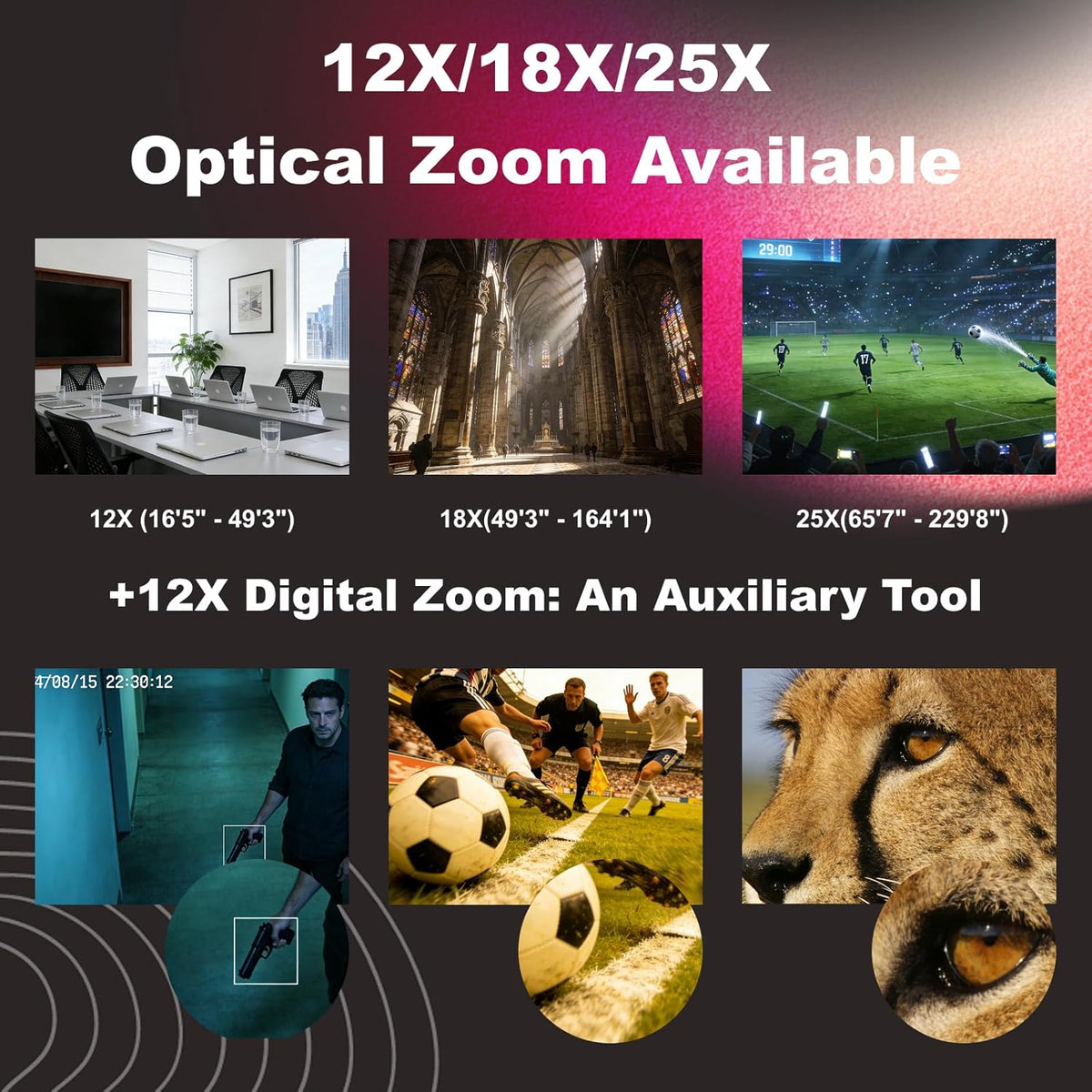 Zowietek 4K PTZ-camera (native NDI|HX3), Ergo-Ease afstandsbediening, ZowieX App, 25x optisch + 12x digitaal, SDI/HDMI/USB, RTSP/RTMP/SRT. Perfect voor vergaderingen, kerk, evenementen, onderwijs.