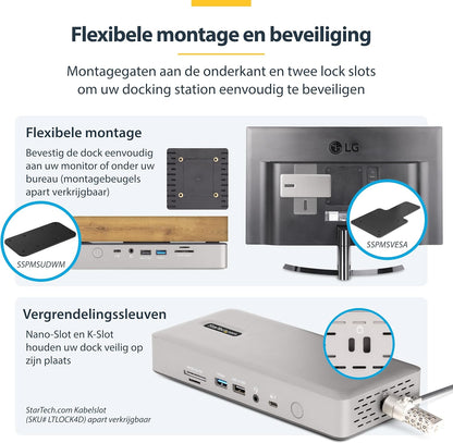 StarTech.com Universeel USB4 & Thunderbolt 4 Docking Station, Quad Display op Windows, Dual Display op MacBook, HDMI DP Dock met 98W Laptop Charging