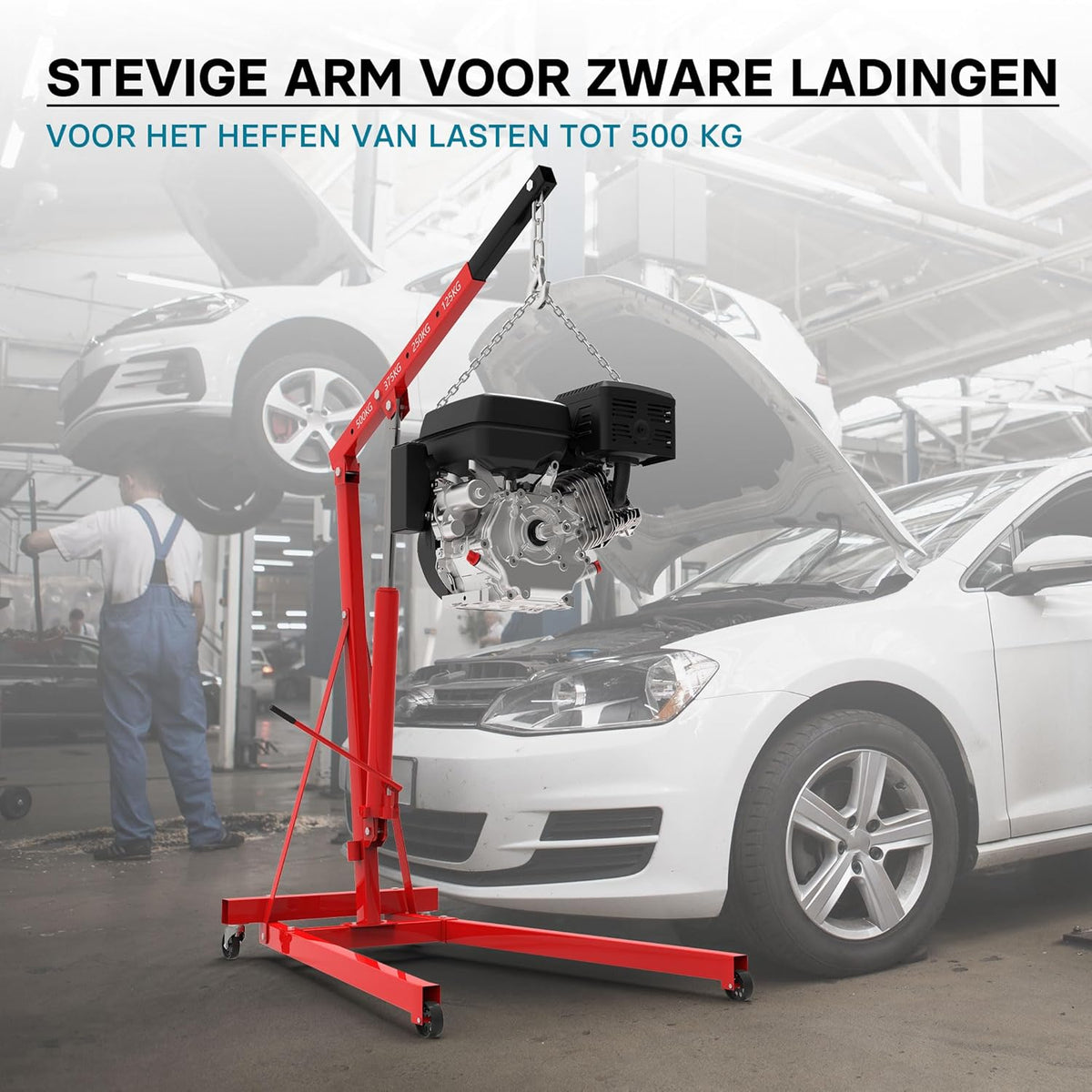 Workshop jack for loads up to 500 kg - motor block jack with support arm of 830-1280 mm - load crane