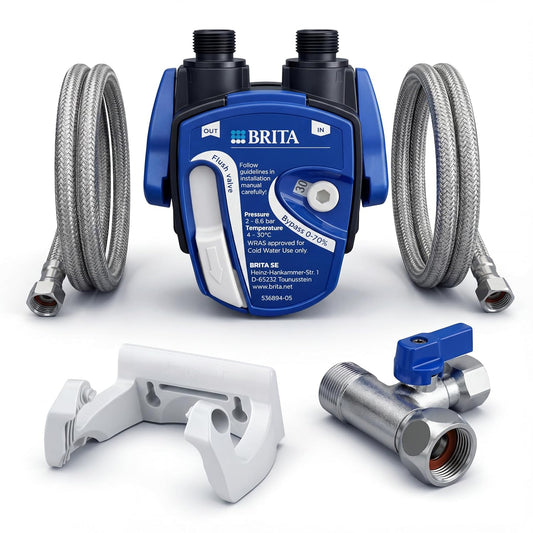 Ondergrondse waterfilter: BRITA filterkop voor BRITA filter P1000 / P3000 / C300 / C500 incl. 2x flexibele slang, hoekventieladapter | geen filterpatroon inbegrepen