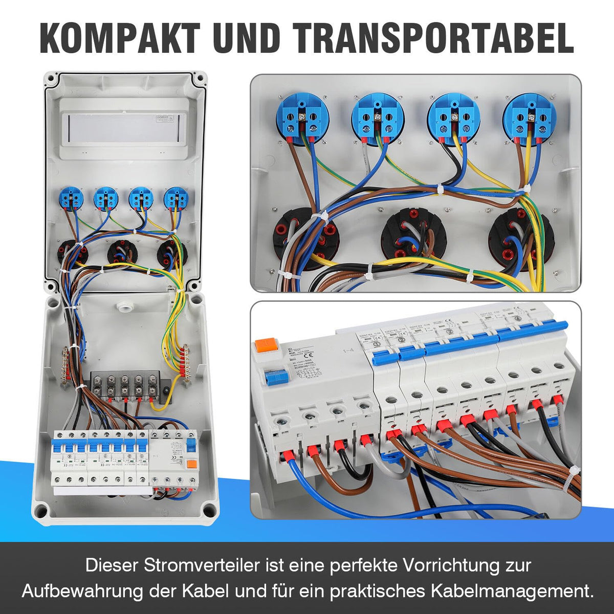 Wandverdeler met stroomonderbreker en FI,5-polige bouwstroomverdeler met 4 x Schuko-stopcontact en CEE-stopcontact, 16/32 A stroomverdeler voor binnen en buiten