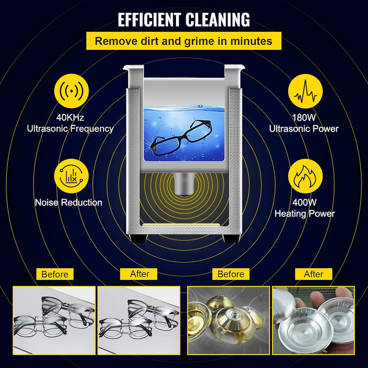 VEVOR 6 liter verbeterde ultrasone reiniger (200 W verwarming, 180 W ultrasoon), professionele digitale laboratorium-ultrasone onderdeelreiniger met verwarmingstimer voor het reinigen van sieraden