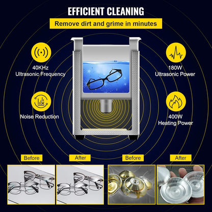 VEVOR 6 liter verbeterde ultrasone reiniger (200 W verwarming, 180 W ultrasoon), professionele digitale laboratorium-ultrasone onderdeelreiniger met verwarmingstimer voor het reinigen van sieraden