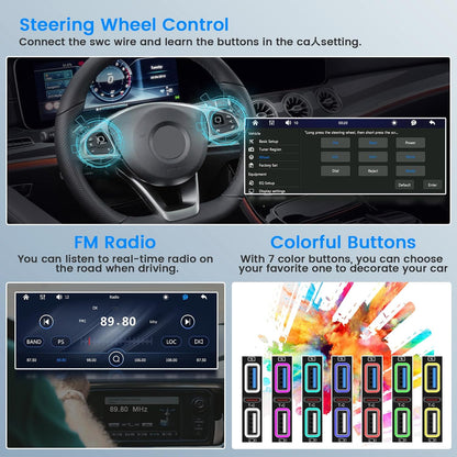 Hikity Autoradio met Scherm 1 Din Draadloze CarPlay Android Auto, 6,9 Inch HD Touch Screen Radio Bluetooth Handsfree Auto MP5 Speler met Achteruitrijcamera EQ FM SWC USB Type-C