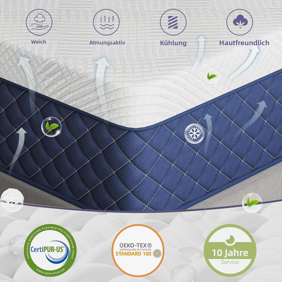 Matras 120 x 200 cm, veermatras H3, hoogte 29 cm, 7 zones, orthopedische pocketveringmatras met comfortabele traagschuimlaag, Öko-Tex gecertificeerd