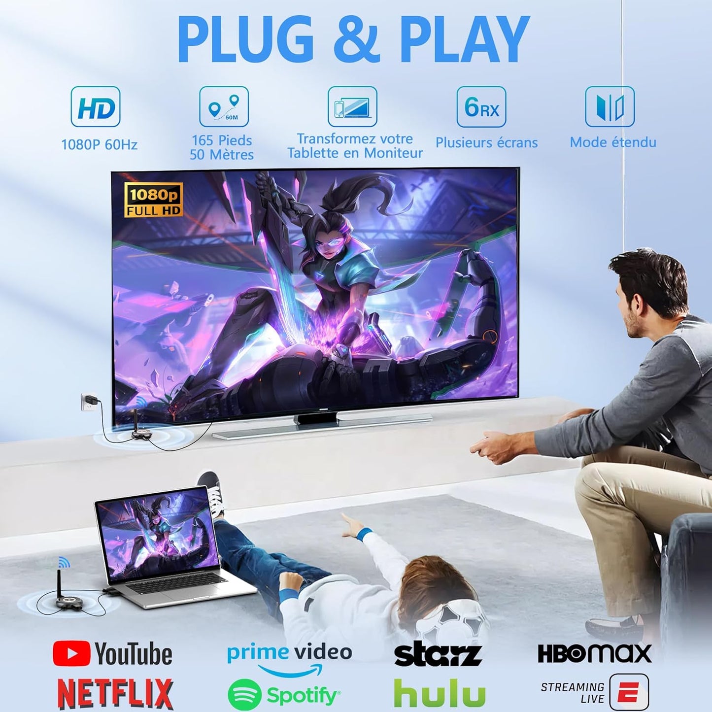 AIMIBO Wireless HDMI - Up to 4 Receivers HDMI Transmitter and Receiver 5G, 165FT/50M Streaming 1080P@60Hz Video & Audio for Laptop, Camera, DVD, Cable Box to Multiple TVs, Projector