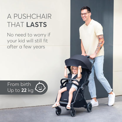 KikkaBoo CIELA Kinderwagen, buggy tot 22 kg, automatisch opvouwen, verstelbare rugleuning, gering gewicht, compact, cabinemaat, zwart