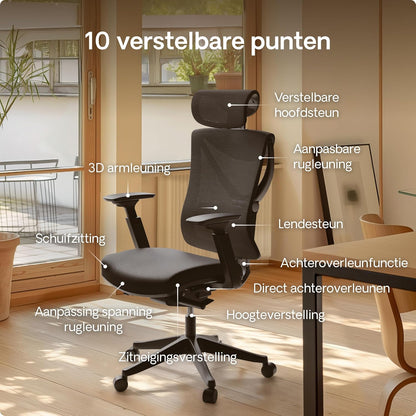 Desktronic SitPro Office Chair - Adjustable Ergonomic Office Chair with Lumbar Support - Back-friendly / Back Pain Free - Computer Chair Height Adjustable & Back Protective - Wide Cushion (Black) - QUORE