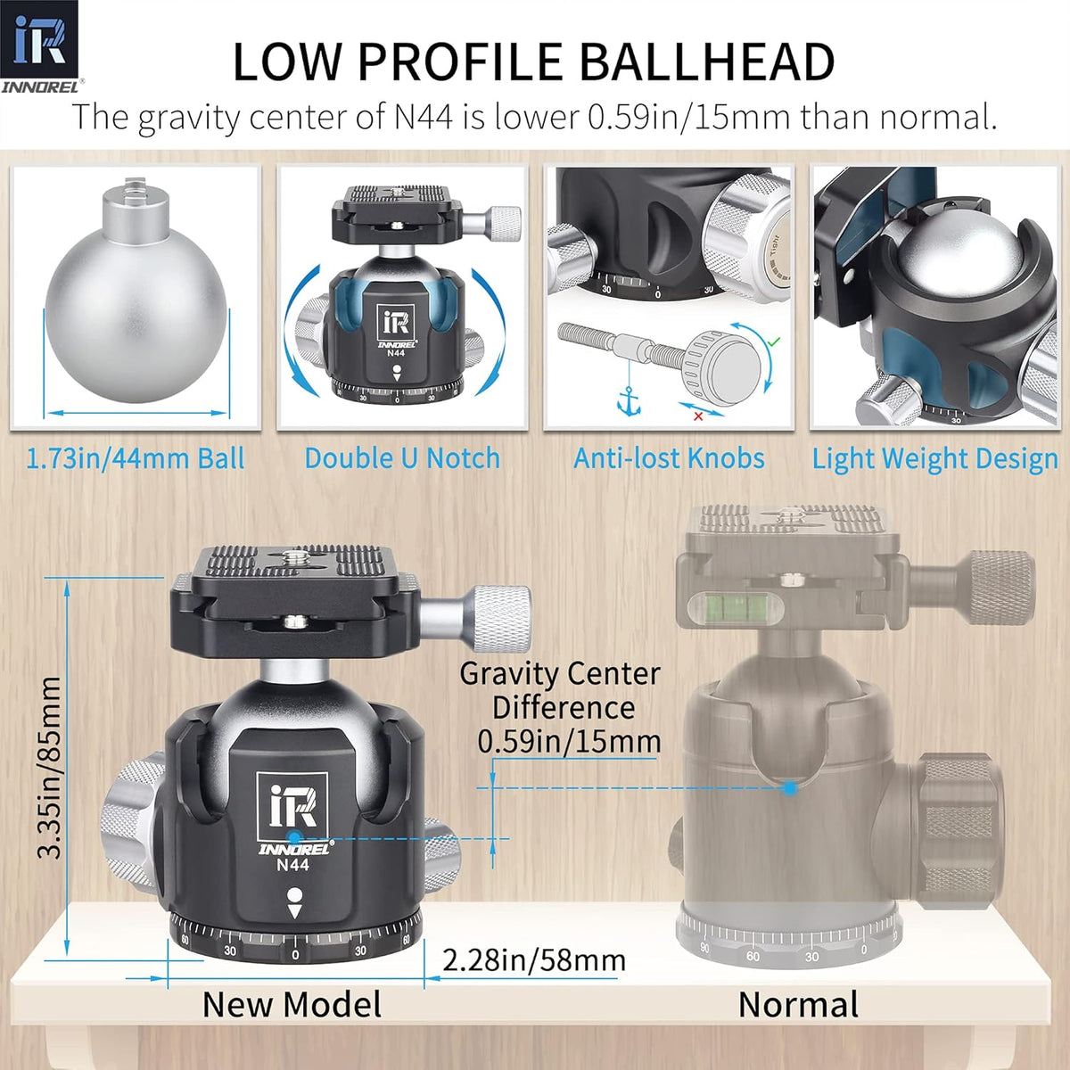 INNOREL RT75CM Koolstofvezel Statief 172 cm Professionele 2-in-1 Reisstatief & Balhoofd Kit Monopod Max Belasting 20 kg Max Buis 29 mm Heavy Duty Camera Ondersteuning met Middenkolom N44 Kogelhoofd