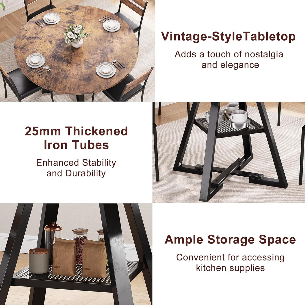 Jocoevol Ronde eettafel voor 4, keuken eetkamer cirkel diner voetstuk tafel, ruimtebesparende houten keuken en eetkamer meubels (vintage, 42 in)