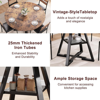 Jocoevol Ronde eettafel voor 4, keuken eetkamer cirkel diner voetstuk tafel, ruimtebesparende houten keuken en eetkamer meubels (vintage, 42 in)