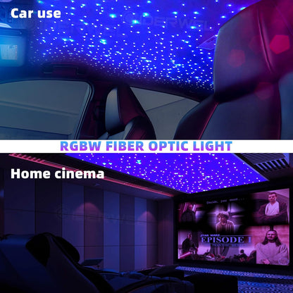 Twinkle Fiber Optic Lights Star hemelset, Smart APP/afstandsbediening / geluidsactieve RGBW led-lichtmachine, 450 stuks, 3 m (0,75 mm + 1,0 mm) gemengde vezelstrengen voor plafondverlichting thuis