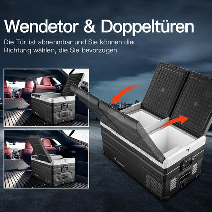 AAOBOSI Compressor-koelbox, 90 liter, autokoelbox met twee zones en app wifi, 12/24 V DC en 100-240 V AC, voor auto, vrachtwagen, boot, camper, camping