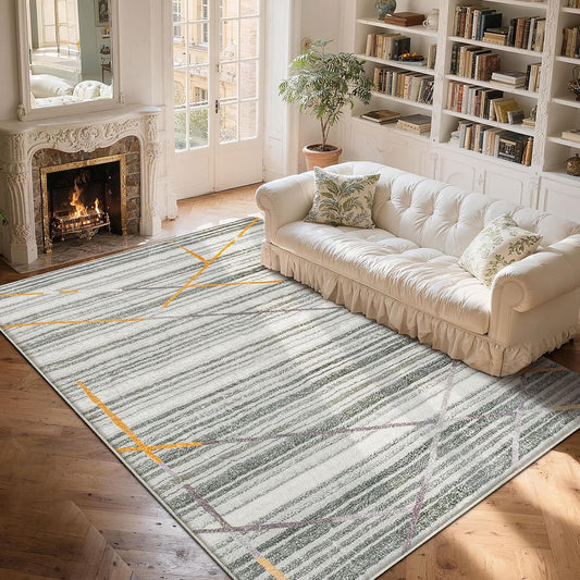 Vloerkleden voor woonkamer, slaapkamer, modern, laagpolig tapijt, Boheems tapijt, abstract, geometrisch patroon met rechte lijn, tapijten, antislip, groot tapijt (grijs/gestreept multi, 200