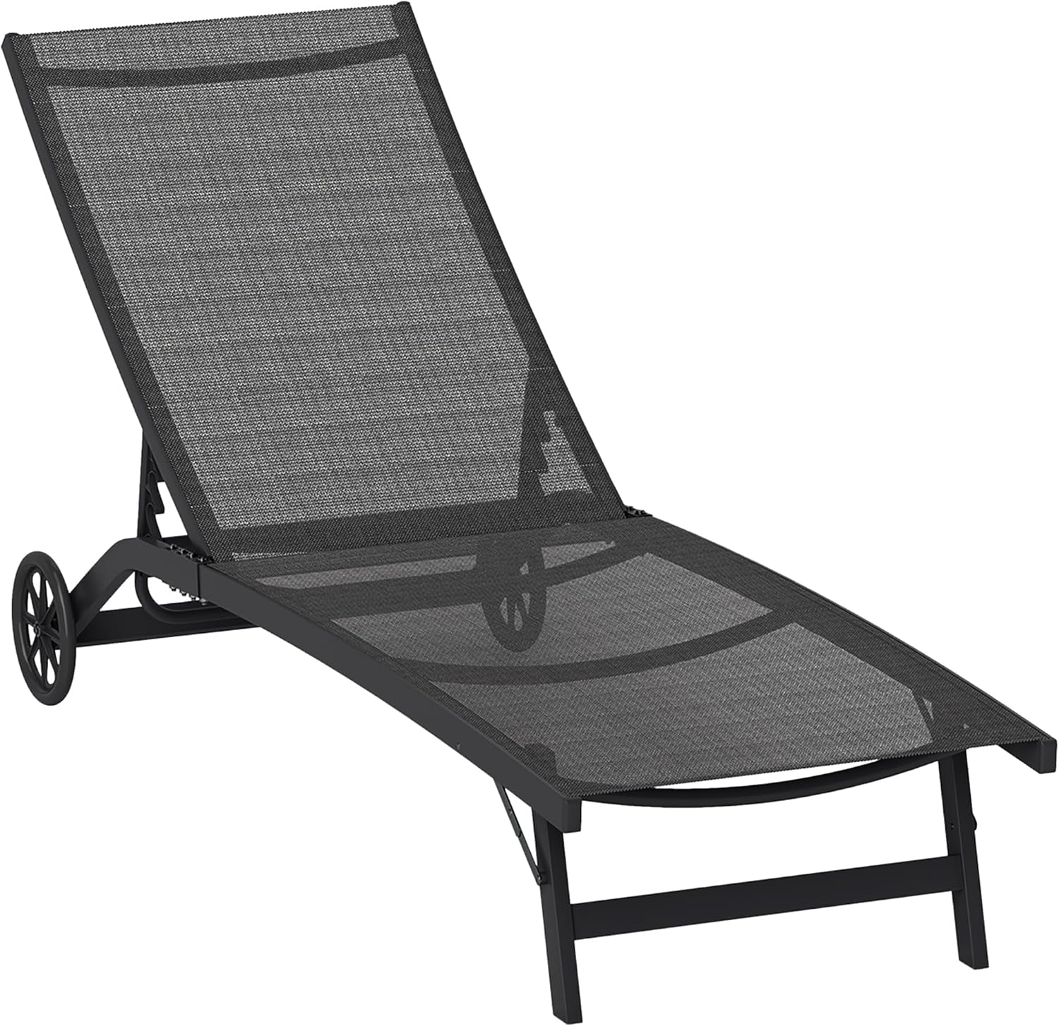 Outsunny Sonnenliege mit Rolle, Gartenliege Alu Liegestuhl mit 5-Fach verstellbare Rückenlehne, wetterfeste Campingliege, Gartenstuhl bis 150 kg load bar, für Garten Urlaub Strand Pool, Schwarz - QUORE