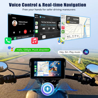 Draagbaar CarPlay GPS-scherm voor motorfietsen met draadloze CarPlay Android Auto, 5 inch navigatie voor motorfietsen, waterdicht IP68 met Bluetooth Siri TF-poort + bandenspanningsdetectie