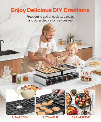 Mini Pannenkoekenmaker – Poffertjesmaker – Dorayaki Apparaat – Wafelijzer – Pancake Grill – 50 Mini Pannenkoekjes Tegelijk – 1800W Met Instelbare Temperatuur en Timer