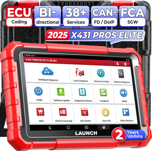 LAUNCH X431 Pros Elite Auto Diagnosekoffer, Bi-directioneel, ECU Online Coding, Volledige Systeemdiagnose, 37+ Resetdiensten, CANFD DOIP, FCA, 2 jaar update