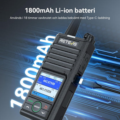 Retevis RB658 Walkie Talkies voor Volwassenen, 2-weg radio met Draadloze Oortelefoon, 6-Weg Oplader, APP-Verbinding, 1800Ah-accu, 1,77 inch Scherm, voor School, Beveiliging (6 Stuks, Zwart)