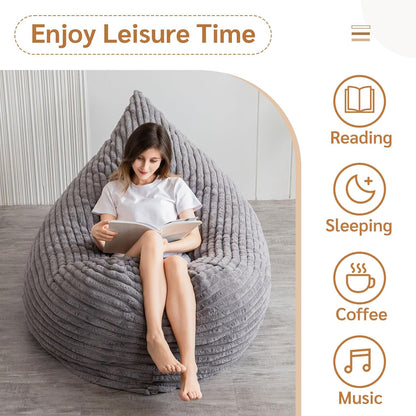 MAXYOYO Huge Bean Bag Bed, Square Bean Bag Chair, Large Faux Fur Sofa and Fluffy Filling for Adults Couples Guests (Corduroy Grey, 150x200cm)