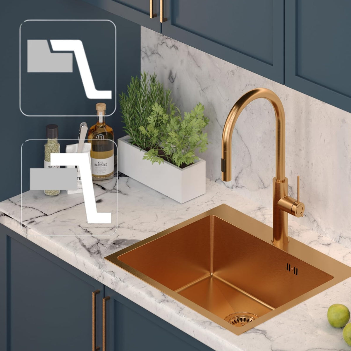 Quadron spoelbak roestvrij stalen spoelbak | afmeting 55 x 48 cm kleur: pvc goud | spoelbak Russel 110 enkele wastafel keukenspoelbak met stalen kamer roestvrij stalen spoelbak | met sifon en