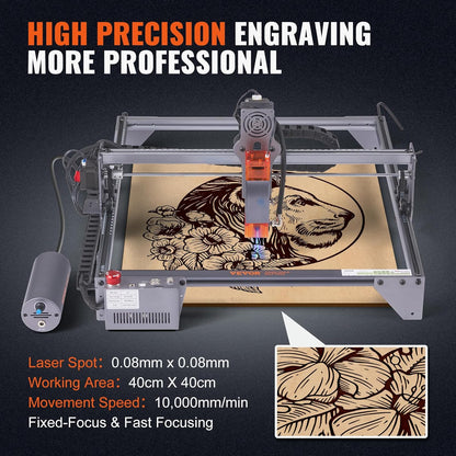 VEVOR Lasergraveermachine, 10 W, graveerapparaat, 40 x 40 cm, werkbereik lasergraveermachine, 455 ± 5 nm, blauw lichtlaser, 10.000 mm/min, USB-aansluiting, compatibel met LightBurn & LaserGRBL