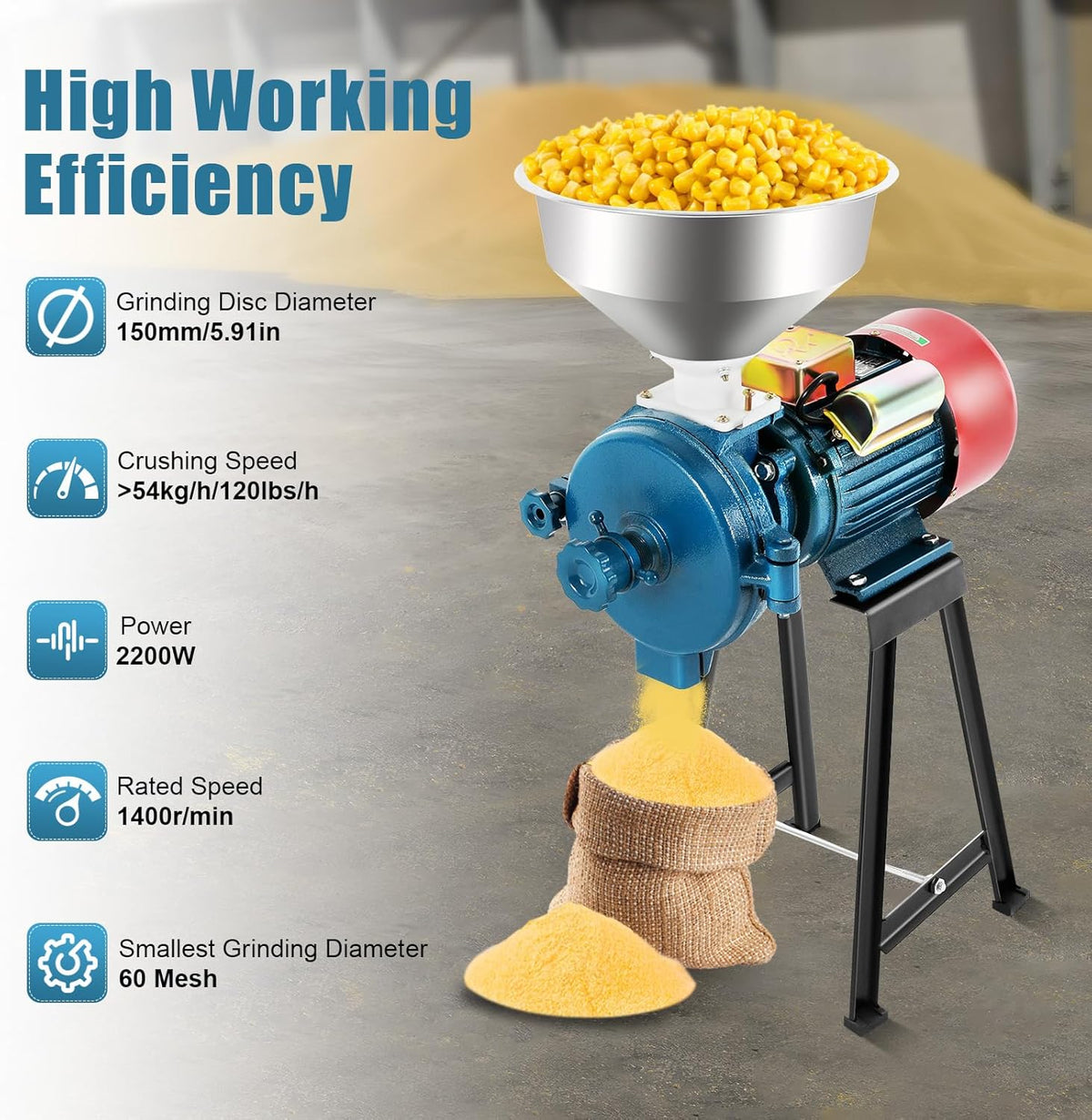 Electric Grain Grinder, Scrap Mill, Grain Mill for Electric Grain Mill, Rice, Soybeans, Mill, Machine with Funnel, Grain Crusher, Commercial Electric Mill, Corn, Straw Feed - QUORE
